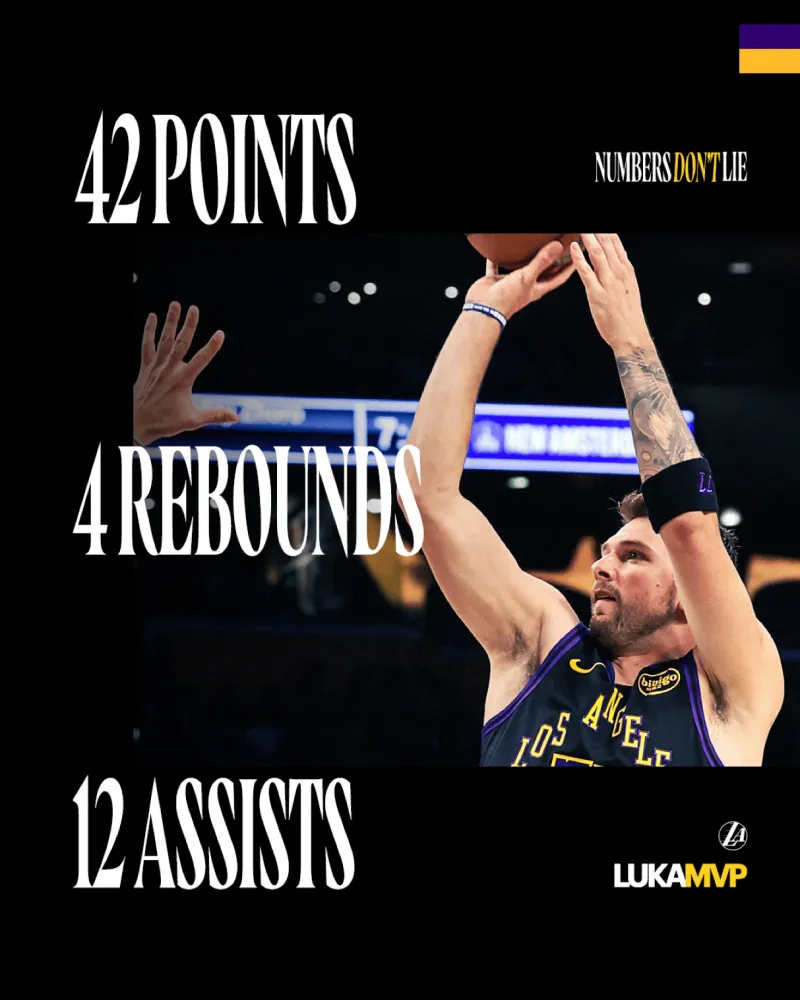 博鱼体育官网-砍下42分！湖人官媒晒东契奇数据海报：当之无愧的MVP